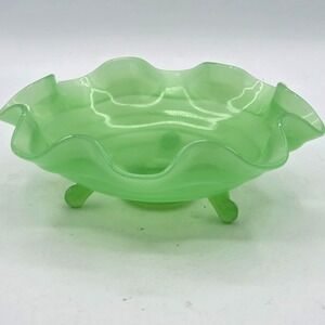 Rare Vintage 1935 Fenton Line 100 Wide Rib Jade Jadeite Round 3 Toed Bowl